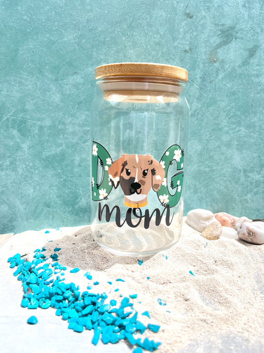 Vaso de cristal personalizado "DOG MOM" ft Woof by Bonnie